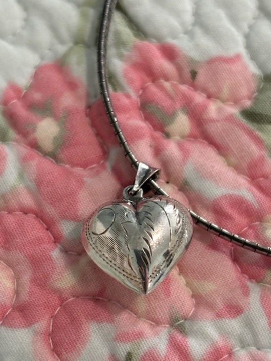 Jewelry - STERLING SILVER Puffy Etched Heart ❤️ Pendant w/ 18” Sterling Silver Snake Chain